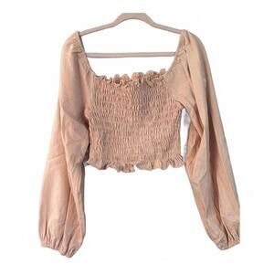 POL Linen Cropped Smocked Off the Shoulder Top, Women's Small, NWOT